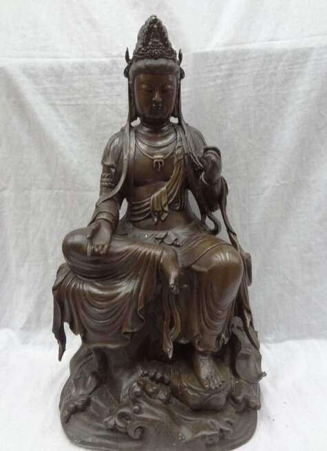 

xiuli 002624 18" Chinese Bronze Buddhist Joss Lotus Set Kwan-Yin GuanYin Bhodisattva Statue
