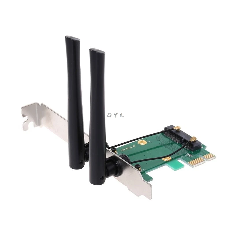 Wireless Network Card Wifi Mini Pci-e Express To Pci-e Adapter 2 Antenna  External Pc - Network Cards - AliExpress