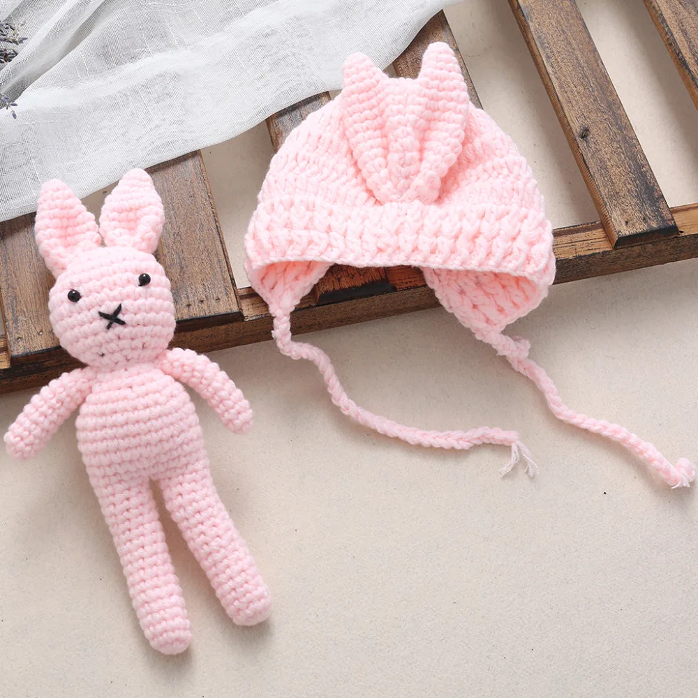 

Newborn Baby Girl Boy Knit Crochet Hat Rabbit Toy Photography Prop Outfit Gift MAY16_35