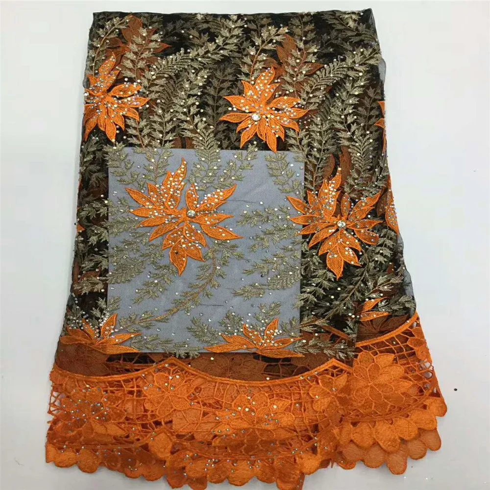

High Quality 2018 Rhinestone Guipure French Net Lace Mesh Nigerian Lace Fabrics Embroidered African Lace Fabric HJ236-2