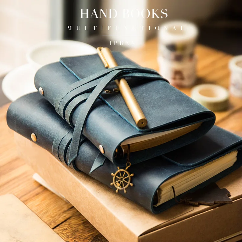 Traveler's Notebook Travel Journal Diary Handmade Multifunctional Vintage Leather Journal Diary school notebook A6 A7 A5 - Цвет: blue