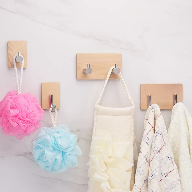 

Solid wood + stainless steel coat hook clothing store living room kitchen bathroom creative hook Punch free K018