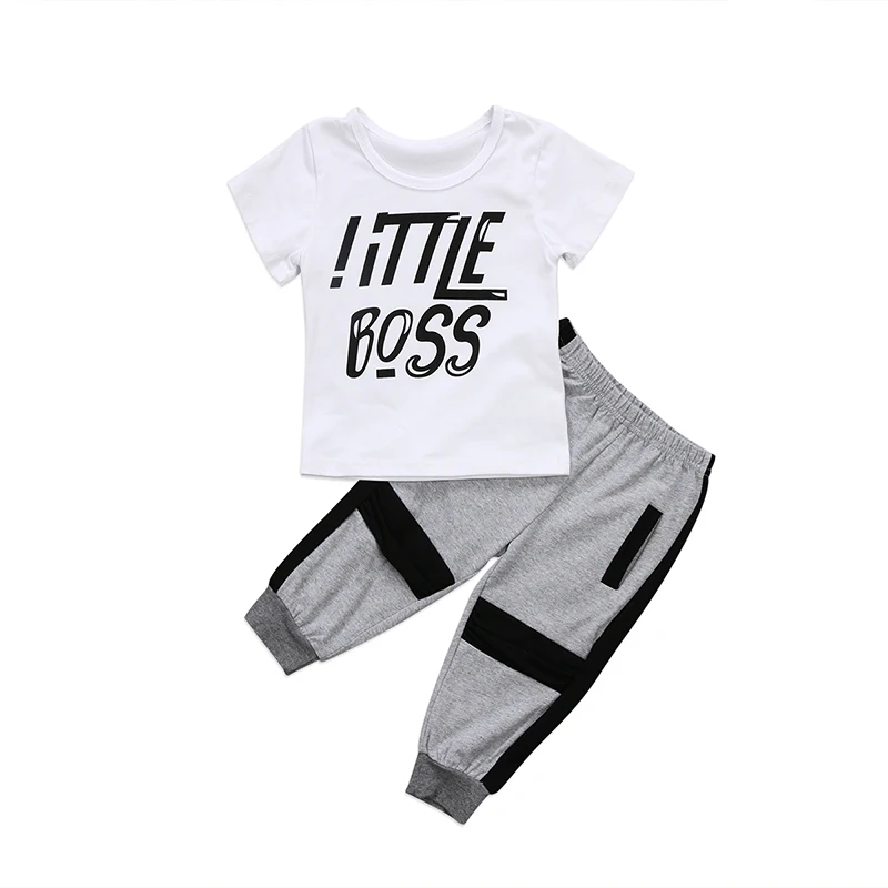 

2PCS Children Boy Clothes Short Sleeve Letter Print Cotton T-shirt Tops+Long Pant Outfit Toddler Kids Clothing Set