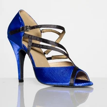 Женская обувь для латиноамериканских бальных танцев, обувь для женщин на высоком каблуке 7,5/8,5/каблук 10 см Крытый мягкая подошва женские Танго Сальса обувь Цвет синий 1634