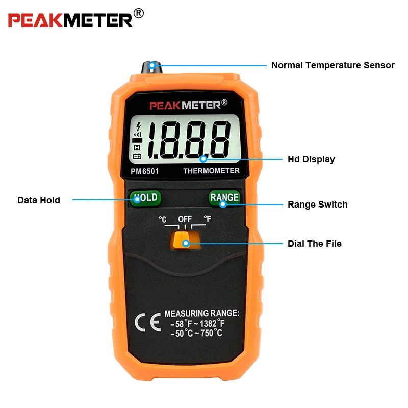 MS6501 Peakmeter цифровой термометр-58F~ 1382F измеритель температуры с типом K сенсорный датчик термопары