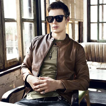 

GustOmerD 2019 New Autumn Men's Leather Jacket Leather Collar Collar Plus Velvet Fashion Leather Men's Jacket