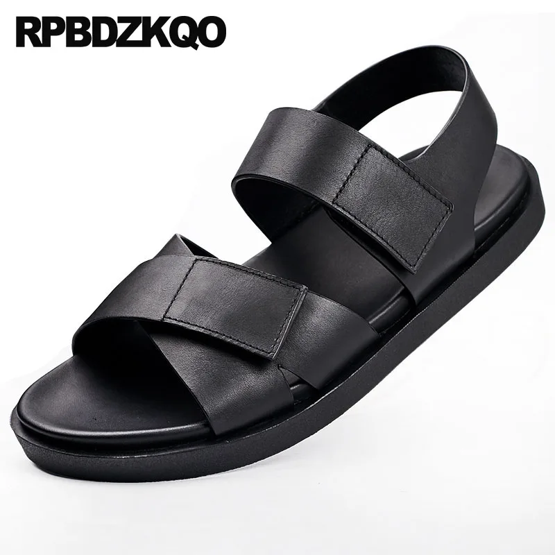 

outdoor black italian sandals 2019 genuine leather native breathable summer strap flat open toe designer shoes men high quality
