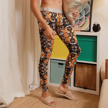 

Winter Thermal Underwear Men Long Johns Cotton Printed Thermo Underwear Sexy Men Leggings Home Pants Tight Sleep Bottoms Pants