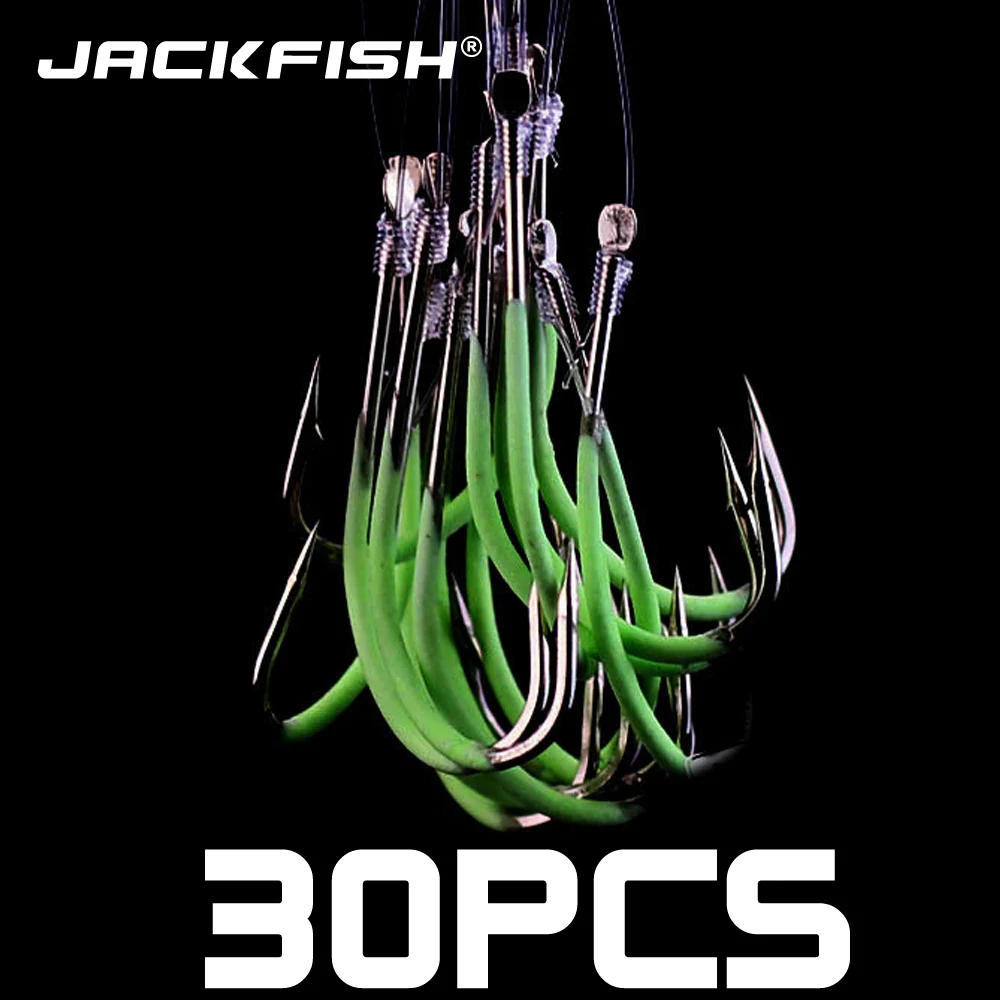 JACKFISH 30 шт./компл. светящийся рыболовный крючок с леской колючие крючки Стальные рыболовные крючки PESCA Рыбная ловля рыболовные снасти аксессуары