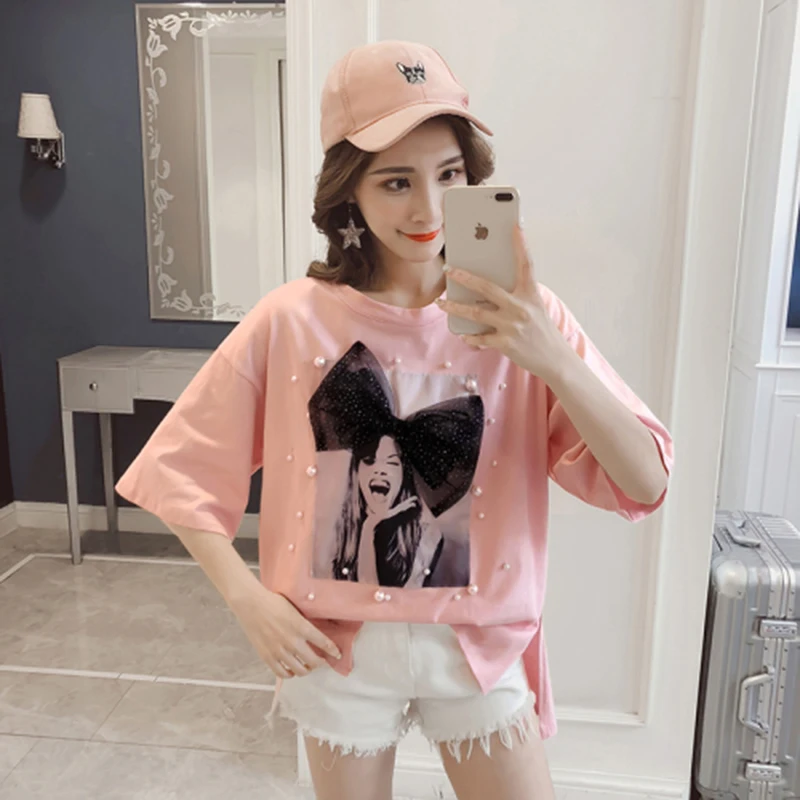 RUGOD 2018 nueva llegada elegante mujeres Tops Primavera Verano sólido perla mujer camiseta Casual manga corta O cuello camiseta feminina RUGOD 2018 nueva llegada elegante mujeres Tops Primavera Verano sólido perla mujer camiseta Casual manga corta O cuello camiseta feminina