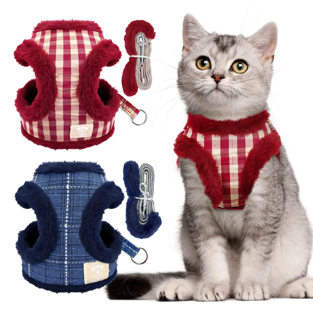 

Soft Pet Cat Harness Vest Nylon Plaid Pet Puppy Harness Walking Leash Set Adjustable For Small Medium Dogs Cats Collar Chihuahua