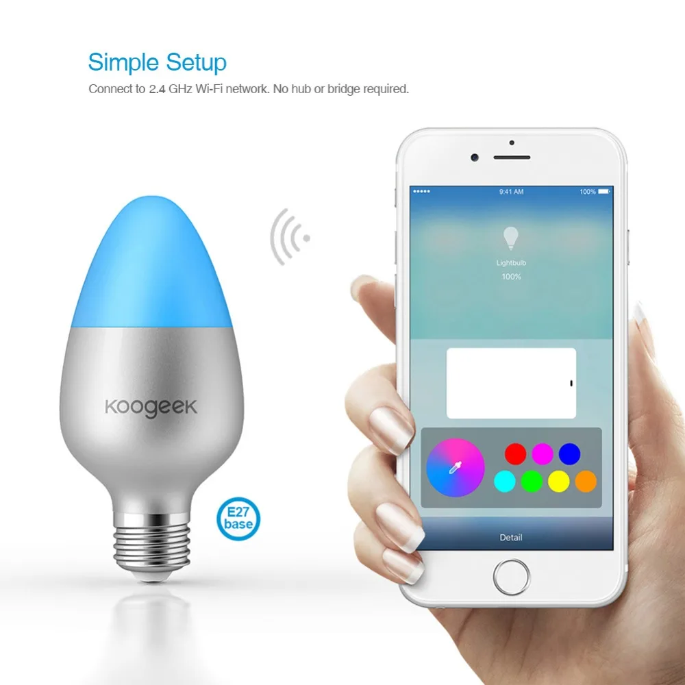 Koogeek умная Светодиодная лампа для дома E26 E27 8 Вт, изменяющий цвет, с регулируемой яркостью, WiFi светильник, совместимый с Alexa Apple HomeKit, Google Assistant