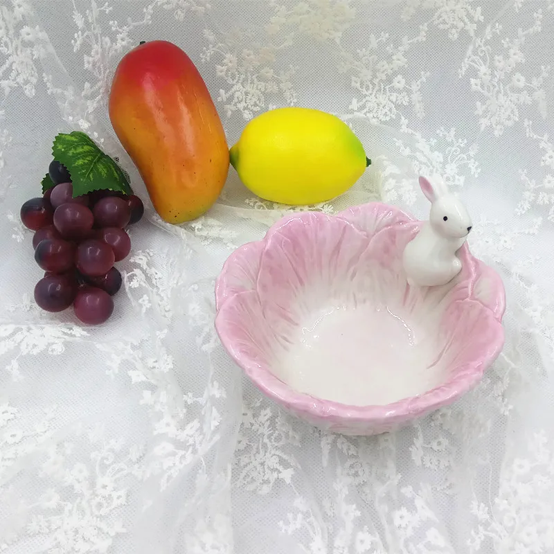 Тарелка для закусок, миска для супа, миска для риса, розовая миска с маслом, нож, керамическое блюдо, посуда из серии "Кролик", Салатница, посуда, подарки для детей, 1 шт