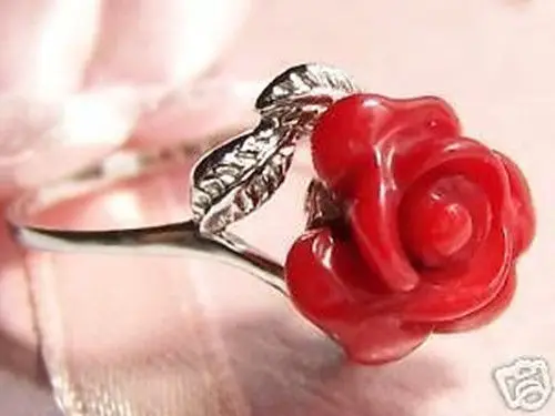 

Hot sell Noble- FREE SHIPPING>>>@@ Wholesale price 16new ^^^^Jewelry Silver Wonderful red Coral Flower lady's Ring 7.8.9