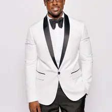 Белый блейзер смокинги для жениха черный лацкан 2 шт. Slim Fit Мужские свадебные костюмы для званого обеда плюс размер Одежда для жениха