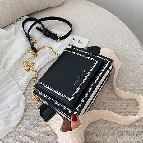black large Кожаные сумки через плечо контрастного цвета для женщин, сумка для путешествий, модная простая сумка через плечо, женская сумка через плечо - Цвет: black large