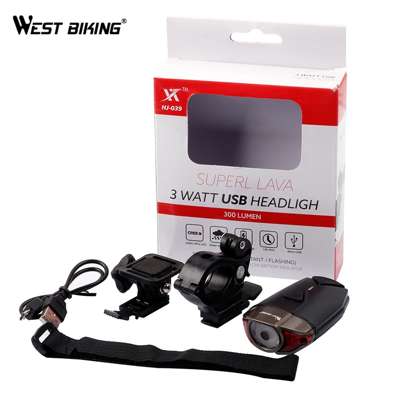 WEST BIKING USB Перезаряжаемые Водонепроницаемый IP45 велосипеда светлый светодиод передний велосипедный легкий безопасный дорожный велосипедный руль нашлемный свет