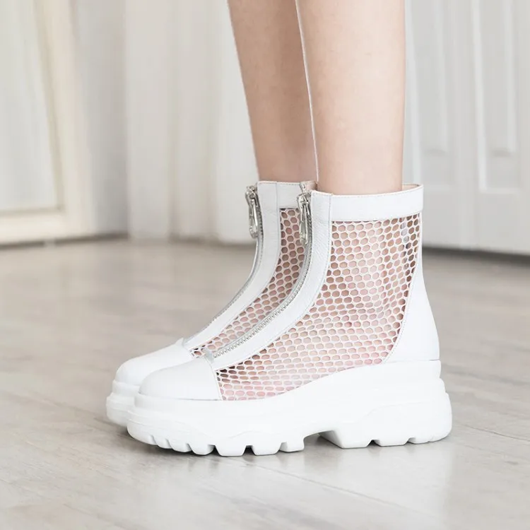 

2019 new mesh sandals womens platform leather ankle boots summer hollow breathable mesh boots Rome shoes cool boots size 33-42