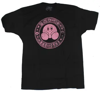 

Kirby (Nintendo) Mens T-Shirt - Distressed Pink Kirby in a Papanese Circle