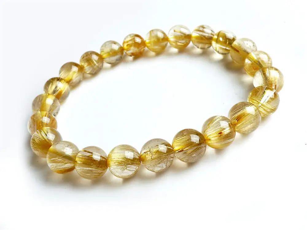 

Genuine Natural Brazil Gold Rutilated Quartz Crystal Woman 10mm Round Beads Bracelet Titanium Jewelry Wealthy Stone AAAA
