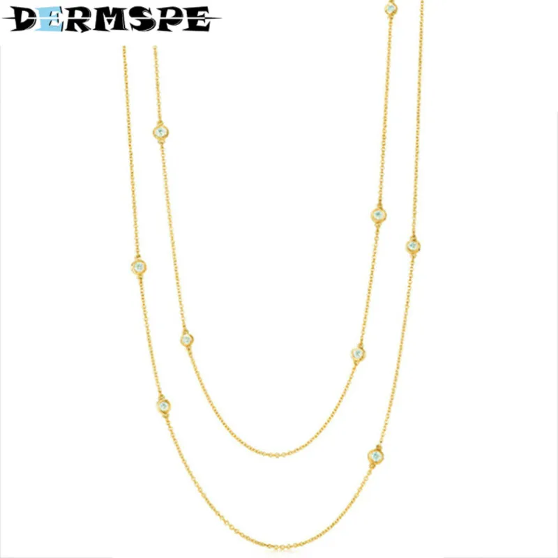

DERMSPE TIFF 925 Sterling Silver Brand New Genuine Necklace Gold Color Choose Women's Elegant Zircon Necklace DIY Gifts