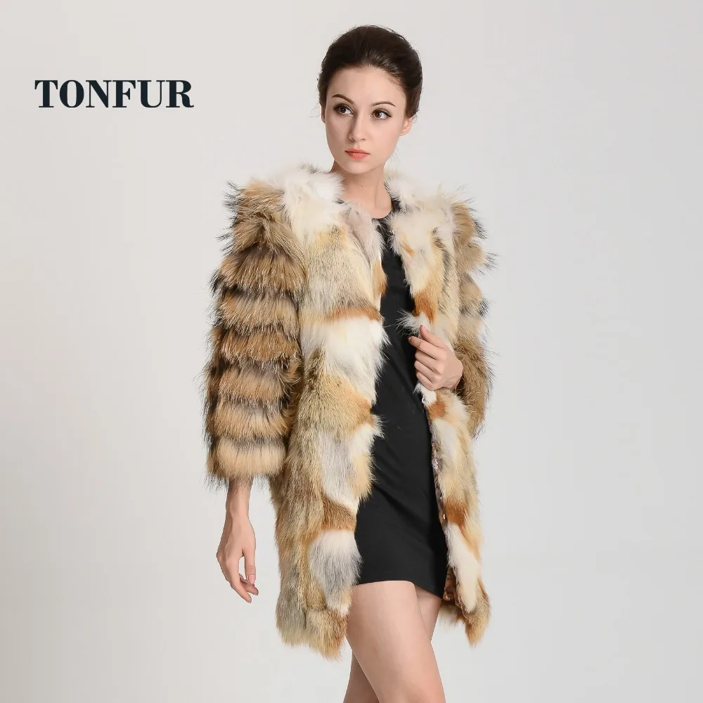 Новое пальто из натурального меха Красного лисы с рукавом из меха енота для женщин, зимнее теплое длинное пальто с мехом TFP330