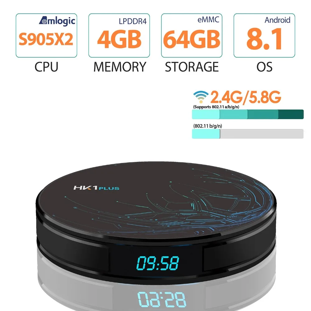 Новый смарт ТВ-бокс HK1 Plus Android 8 1 2 4G/5G WIFI BT4.0 Amlogic S905X2 четырехъядерный 4K1080P Full HD
