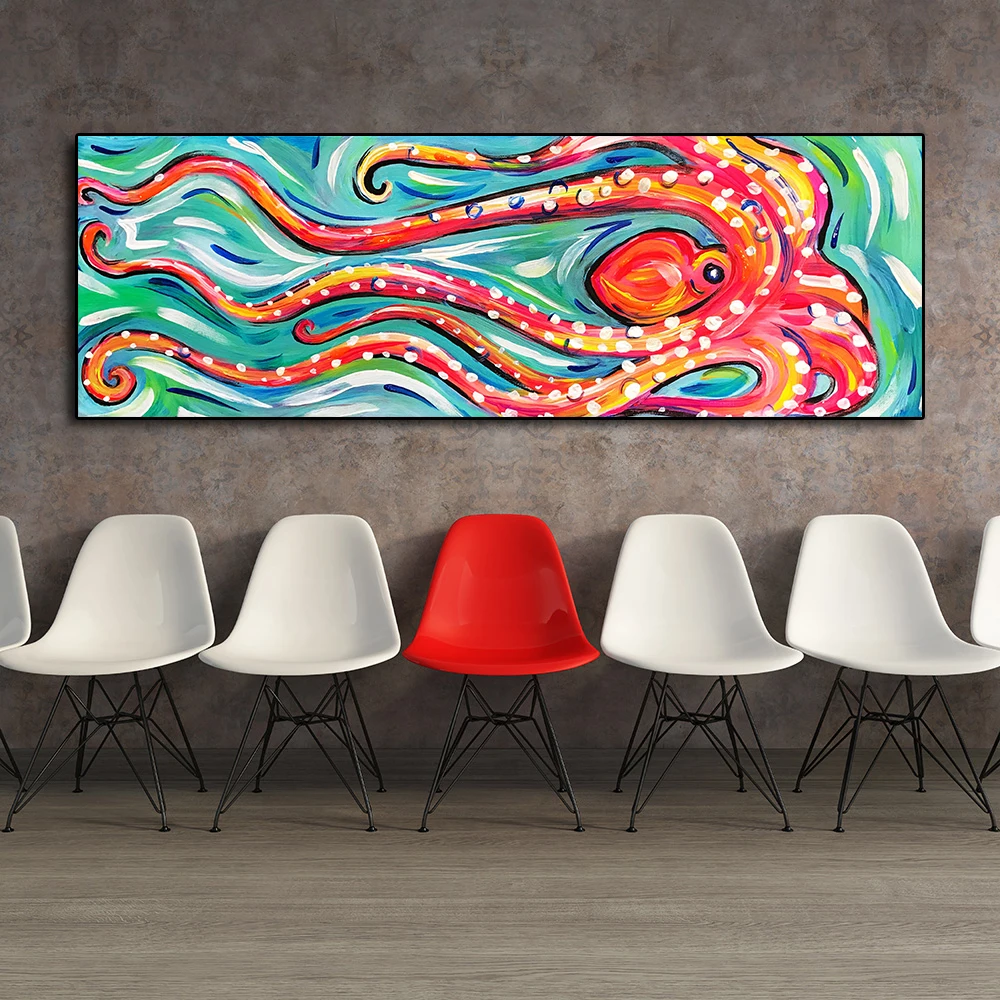 QKART Canvas Painting Wall Art Animal Oil Painting Colored Octopus Canvas Picture for Living Room Friendship Home Decor No Frame