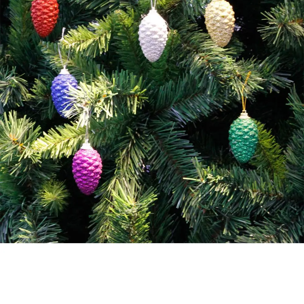 

6 PCS Christmas Decoration Colorful Simulation Pine Cone Ball Pendant Plastic Dusting Tape Lanyard Decoration Supplies