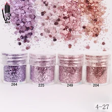 1 банка/коробка 10 мл 3D светильник для ногтей фиолетовый розовый смешанный Блеск для ногтей порошок блестки порошок для дизайна ногтей 300 цветов для гель-лака 4-27