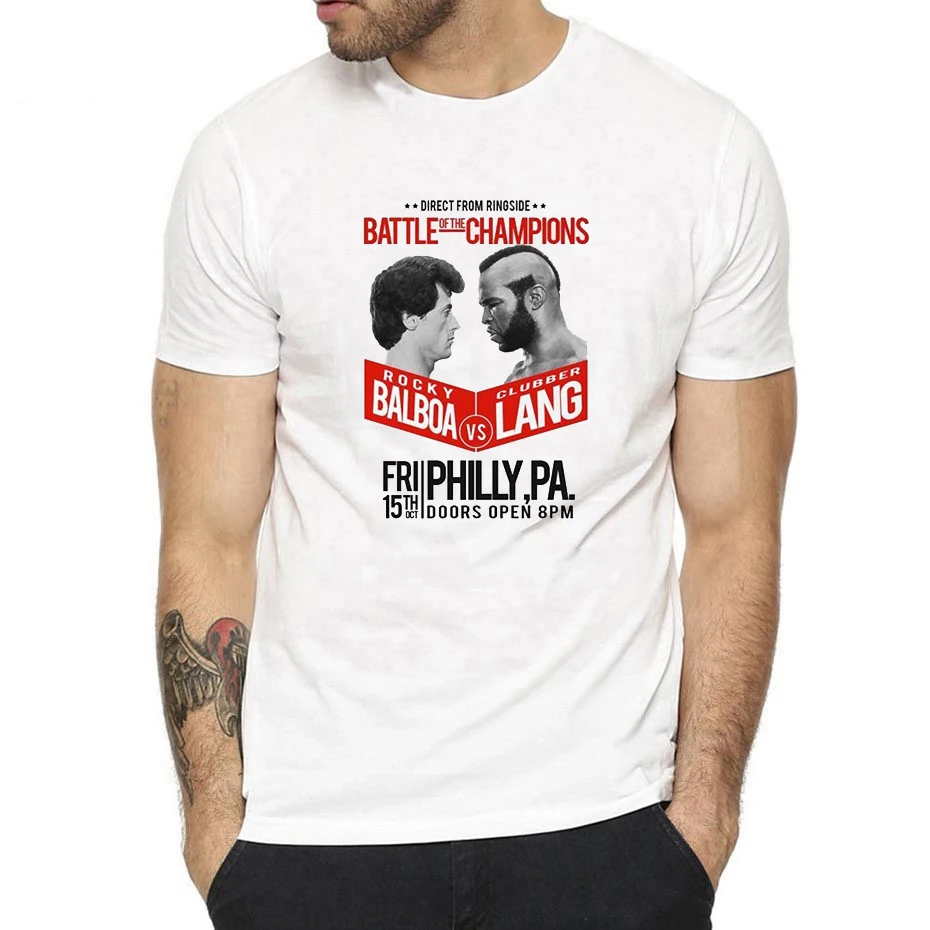 

Rocky Balboa Clubber Lang White Boxing Training Premium Men's Fashion Harajuku Streetwear Short Sleeve T-shirt Camisetas Hombre