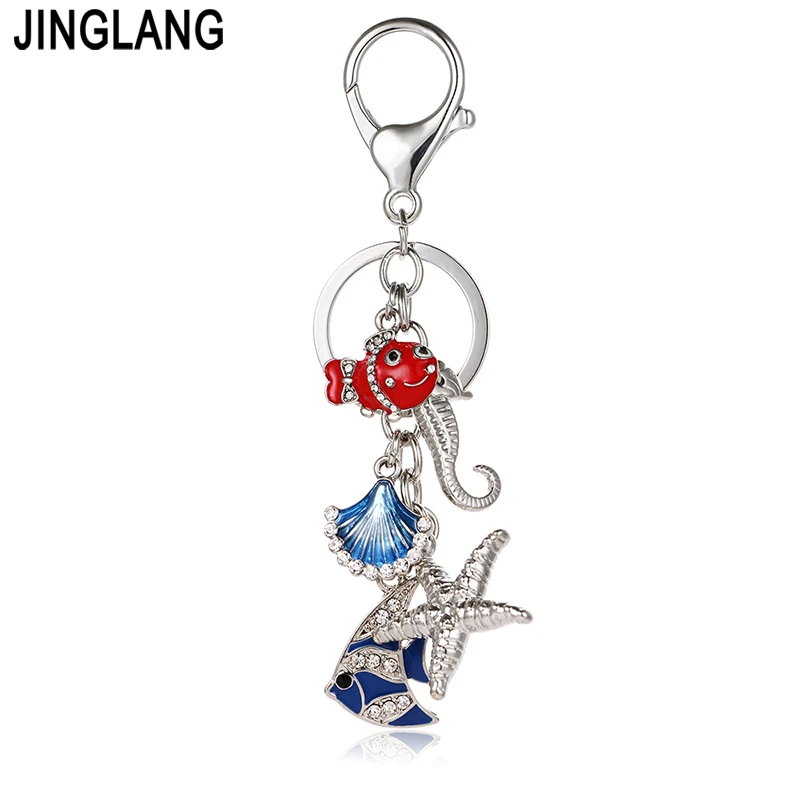 

JINGLANG Gold Color Animal Lobster Clasp Keyring Dangle Crystal Enamel Gecko Charms Keychains For Men Luxury Jewelry
