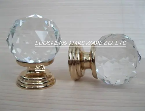 

6PCS/LOT FREE SHIPPING 40MM CLEAR CUT CRYSTAL CABINET KNOB WITH K-GOLD FINISH BRASS BASE