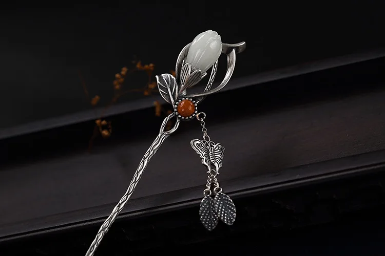 Винтажная заколка-бабочка в виде цветка магнолии из 925 пробы серебра в китайском стиле для женщин, металлическое ювелирное изделие в виде заколки, аксессуары
