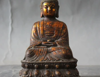

5" old Tibet Buddhist gilt bronze Seat Lotus Sakyamuni Shakyamuni Buddha statue