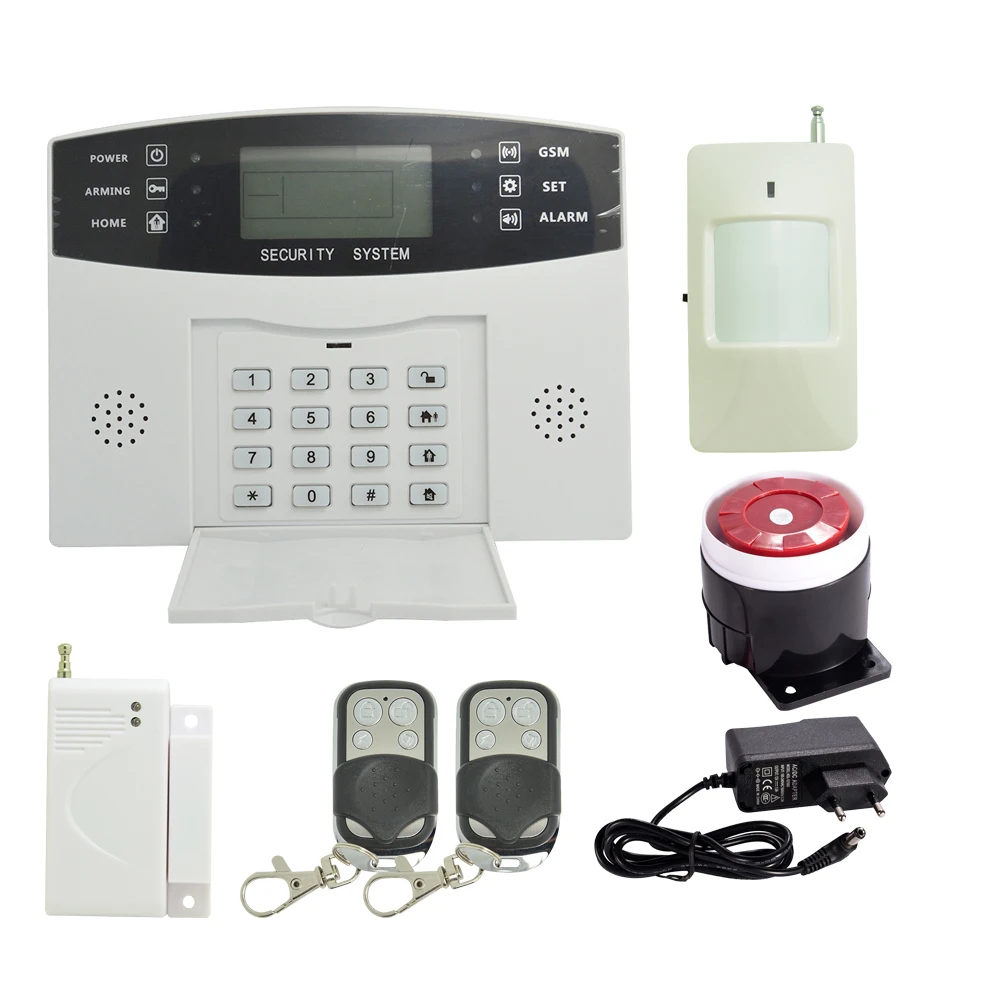 ( 1 set) Home Security Alarm System 433MHz Wireless PIR Motion Sensor Door contact LCD Panel GSM Alarm system Indoor Siren ( 1 set) Home Security Alarm System 433MHz Wireless PIR Motion Sensor Door contact LCD Panel GSM Alarm system Indoor Siren