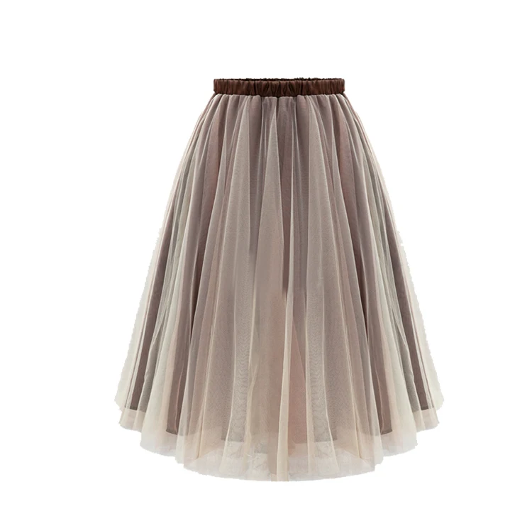 Весенне-летняя Тюлевая юбка s Женская Черно-серая коричневая юбка из тюля для взрослых эластичная плиссированная миди юбка-пачка юбка с высокой талией