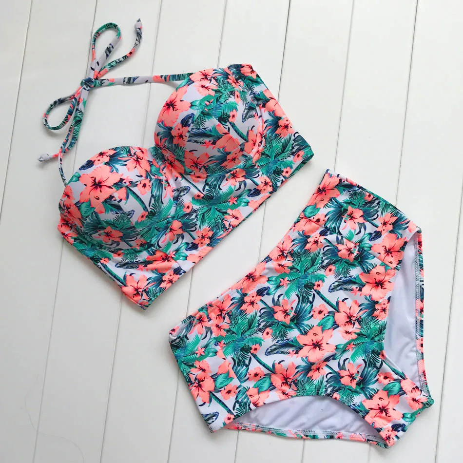 2018 Floral Print High Waist Bikinis Women Swimsuit Plus Size Swimwear Bathing Suits Retro Floral Push Up Bikini Set Beach Wear 2018 Floral Print High Waist Bikinis Women Swimsuit Plus Size Swimwear Bathing Suits Retro Floral Push Up Bikini Set Beach Wear