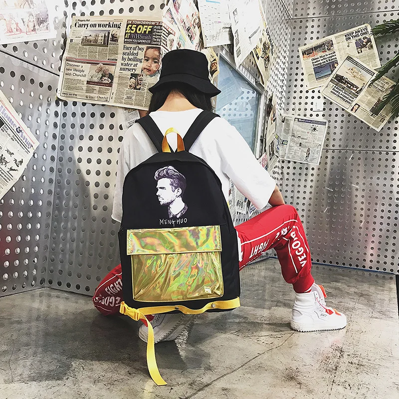 Menghuo Patchwork Women Backpack Laser Holographic Bag Mochila Feminino Silver Multicolor School Bags Leather Daypack Olografico (57)