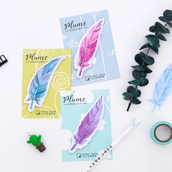 

2 PCS Cute Colorful Feather Post 30 Pages Memo Pad Kawaii Bookmarks Decoration DIY Stickers Sticky Notes Office Stationery