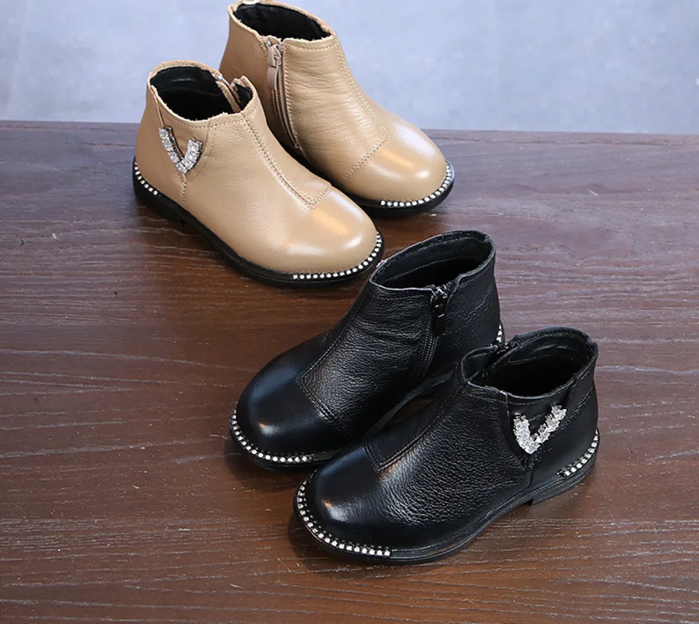 

Autumn 2018 New Kids Shoes 1-16 Years Old Boys Non-slip Girls Party Genuine Leather School Fashion Boots Rhinestone Design