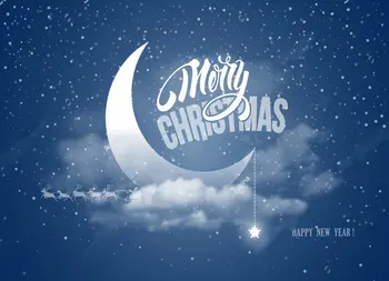 

Merry christmas Half moon clouds stars snowfall night sky reindeers Cute Vinyl cloth High quality Computer print wall backdrops