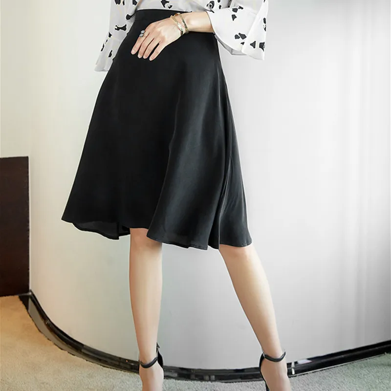 

Summer Real Silk Skirt 100% Mulberry Silk Black A-Line Skirts M L XL FREE SHIPPING