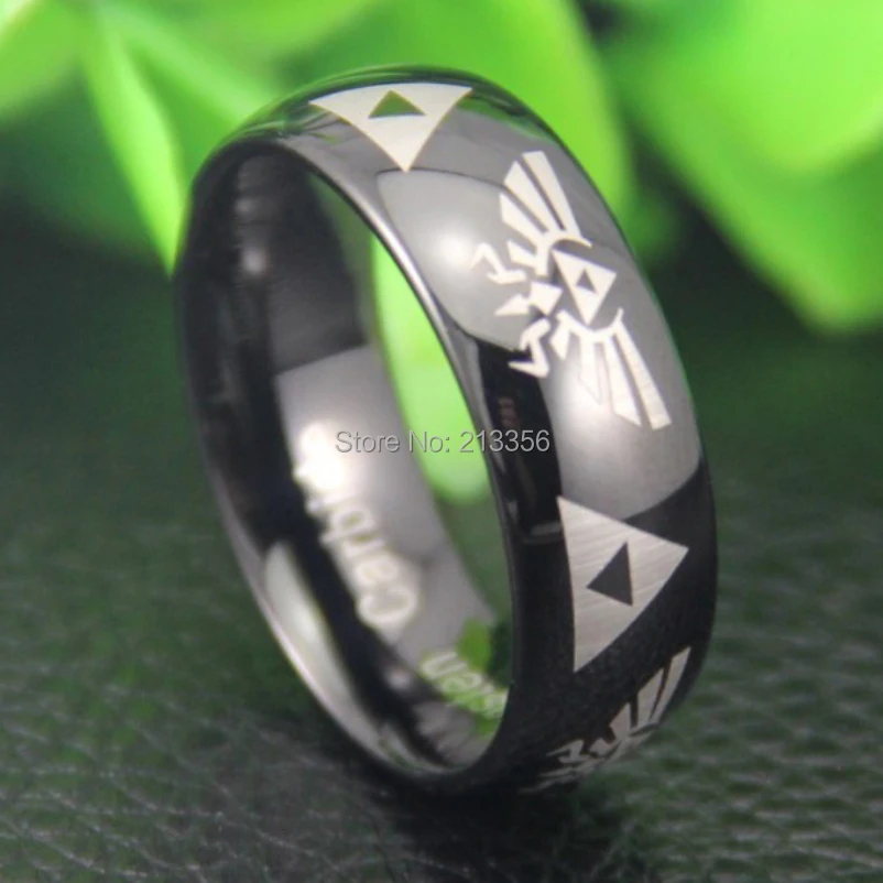 

Free Shipping USA UK CANADA RUSSIA Brazil Hot Selling 8MM Black Domed Comfort Fit Legend of Zelda Men's Tungsten Wedding Ring