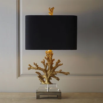 

Modern Gold Coral Resin Table Lamps Fashion Bedroom Bedside Lamp E27 Holder Reading Crystal Base Desk Lights abajur para quarto