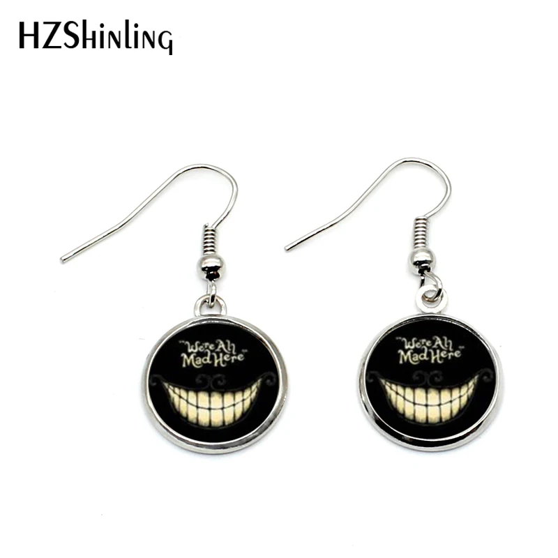 

NHE-0014 Alice in Wonderland Earring We're all Mad Here Earring Silver Bronze Fish hook Earrings Girls Glass Cabochon Jewelry