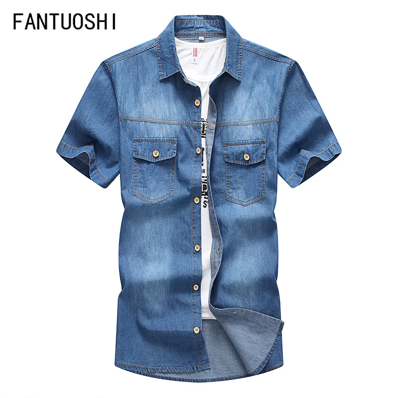 男性のデニムシャツ 2019 新夏コットンメンズ半袖シャツファッション