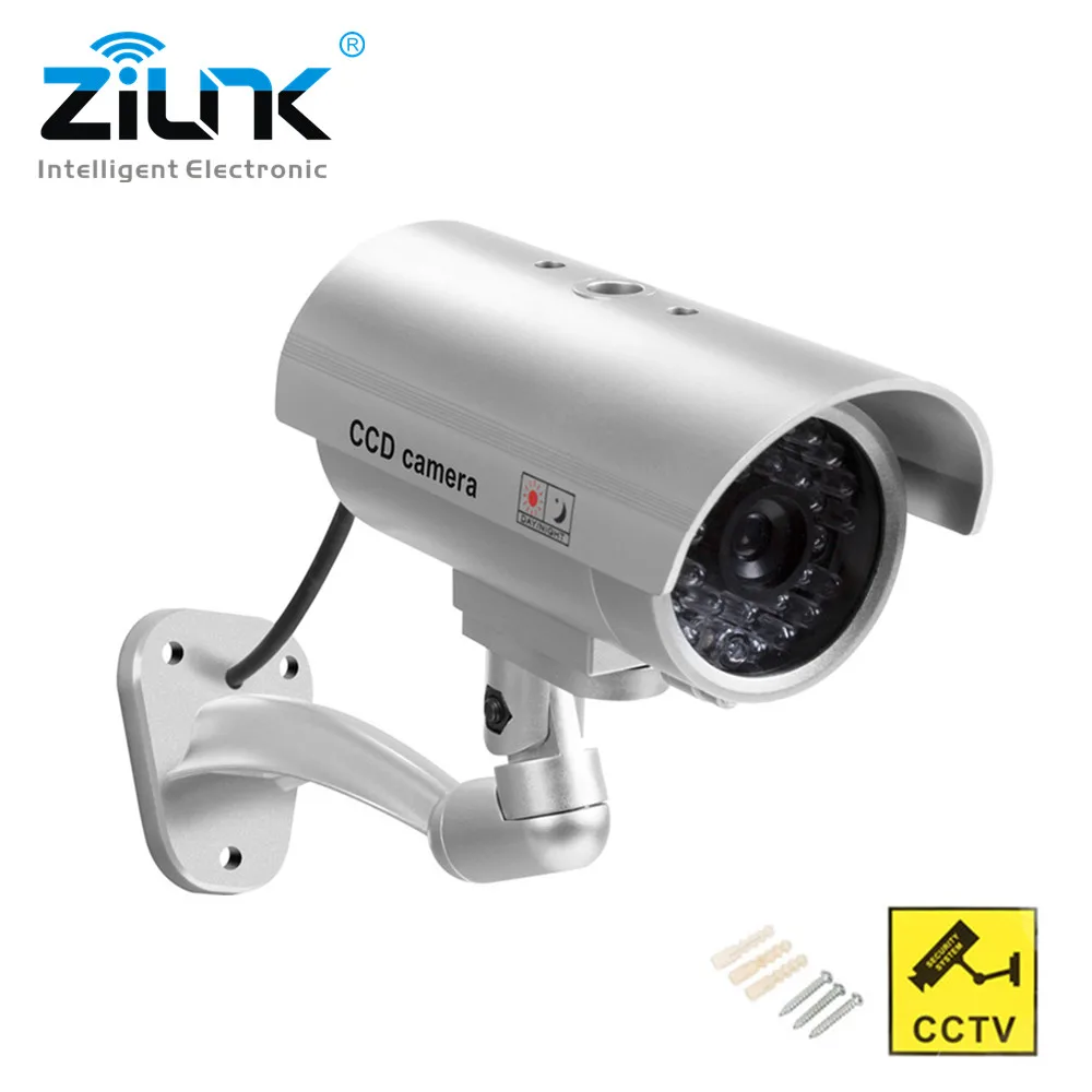 Goedkoop ZILNK Waterdichte Dummy Camera Bullet Knipperende Rode LED Outdoor Indoor Fake Cctv Simulatie Camera Zilver Gratis Verzending