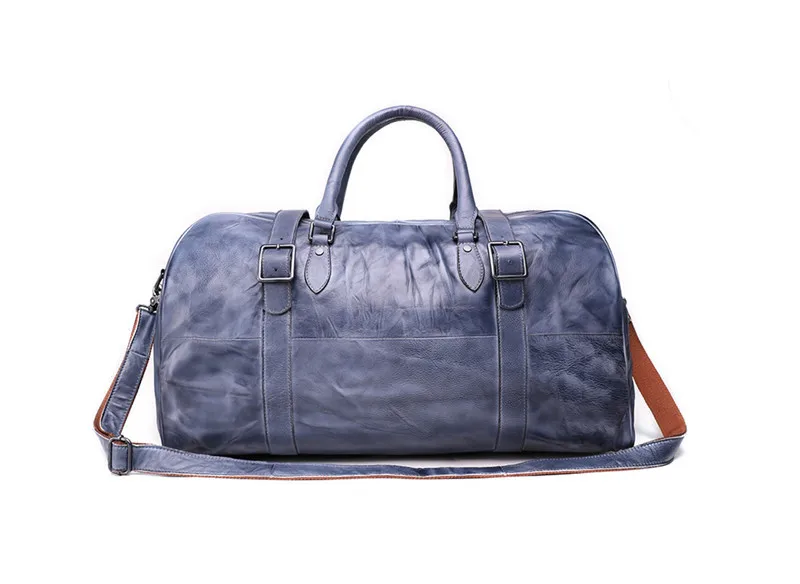 Мужская Дорожная сумка из натуральной кожи, ручная сумка для багажа, дорожная сумка, сумка на плечо, спортивный чемодан, большая сумка на выходные, сумка Reisetasche - Цвет: Blue