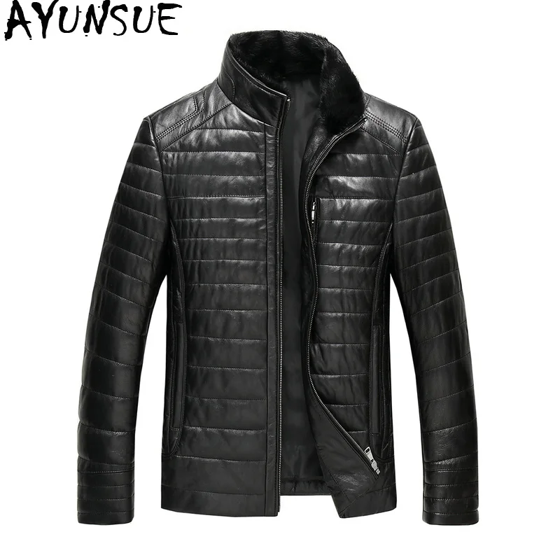 

AYUNSUE 100% Genuine Leather Jacket Men Winter Plus Size Sheepskin Coat Men's Down Jacket Mink Fur Collar Jaqueta Couro KJ568